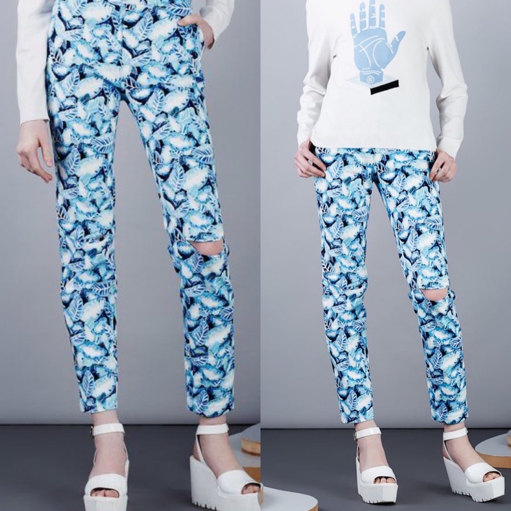 NWT Opening Ceremony Painted Leaves Denim Jeans